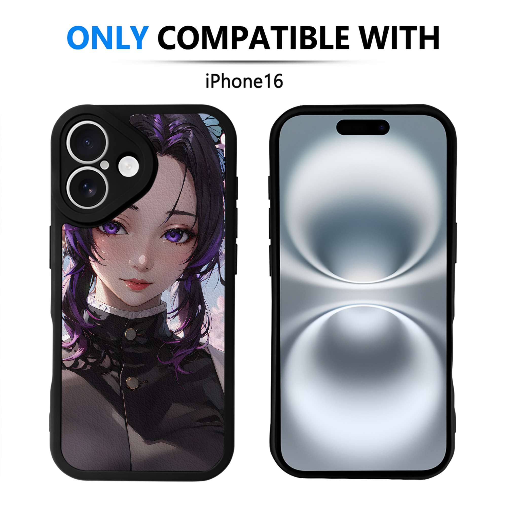 （画像用） 鬼滅の刃（きめつのやいば）蟲柱-胡蝶 しのぶ／こちょう しのぶ Kochou Shinobu 【iPhone 16シリーズ対応】シリコンスマホケース（レザー調） 材質：シリコン